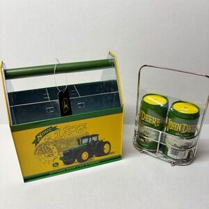 New John Deere Utensil Caddy Salt and Pepper Shaker Set Green Yellow Metal